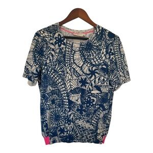 Tory Burch Women's Blue Baltic Sea Dream Catcher T-shirt Sweater Top Sz M